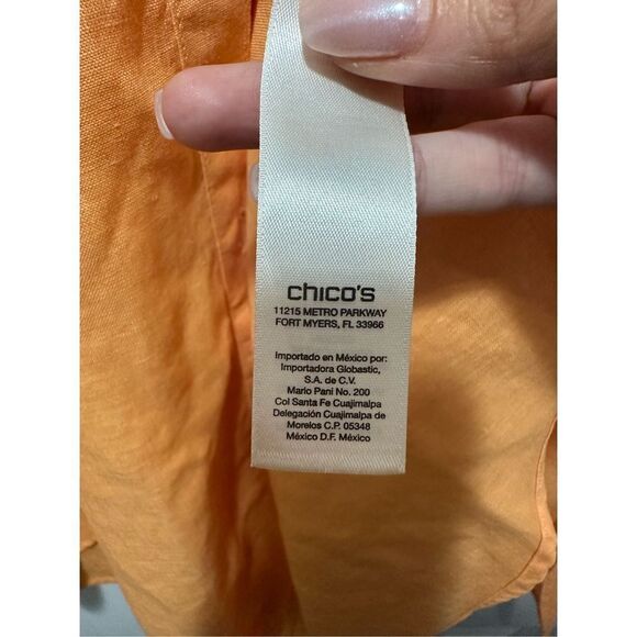 Chico's Womens Blouse Linen Button Down Quarter Sleeve Tie Knot Orange Size 0 sm - Picture 8 of 11